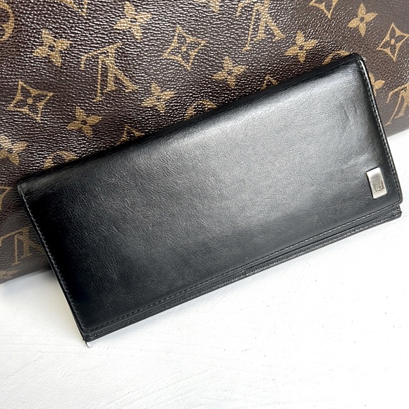 Dunhill Other - Auth. Dunhill Black Leather Long Bifold Wallet Card Bill holder Roomy Heavy duty